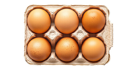 Six brown eggs in carton isolated on a transparent background