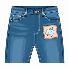 Cute Cloud Patterned Denim Jeans with Weather Embroidery for Casual Wear