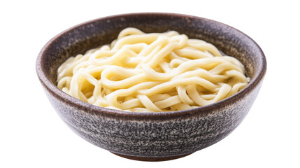 Thick noodles in a speckled bowl isolated on a transparent background