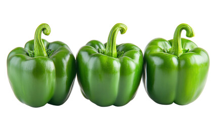 Three green bell peppers isolated on a transparent background