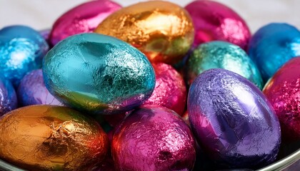 Colorful Foil Wrapped Easter Eggs Clustered Together