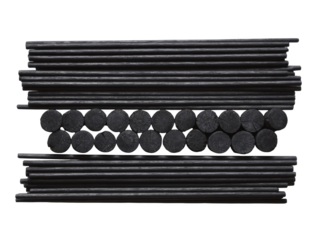 A Collection of Black Charcoal Sticks and Rods  isolated on transparent background , Showcasing the Texture and Form of Each Piece
