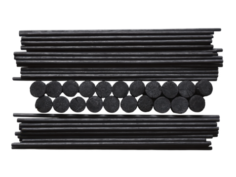 A Collection of Black Charcoal Sticks and Rods  isolated on transparent background , Showcasing the Texture and Form of Each Piece
