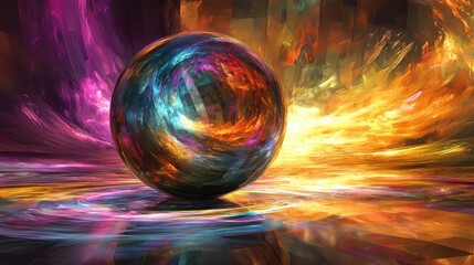 Abstract Sphere of Vibrant Colors and Swirling Energy.