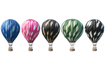 A Captivating Display of Colorful Hot Air Balloons in Varying Patterns  isolated on transparent background 
