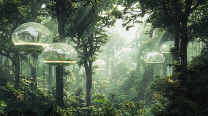 Futuristic Forest Dwellings - Glass Dome Homes in Lush Greenery.