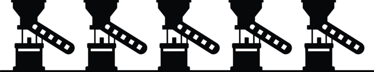 Industrial Grinding Mill Machine Icon Set: Manufacturing Equipment Symbol, Production Process Graphic, Factory Automation Technology, Processing Plant Machinery, Black Vector Illustration Collection. © Mason Murp Creations