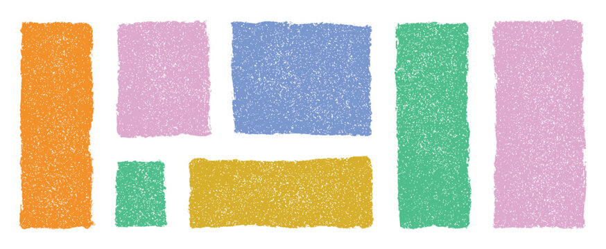 Colorful textured rectangles vector set isolated on transparent background, hand-drawn rough pastel shapes for modern abstract design, playful decorative geometric blocks for digital creativity