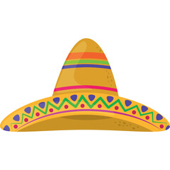 A Traditional Mexican Sombrero Hat with Colorful Stripes and Geometric Patterns on a Transparent Background