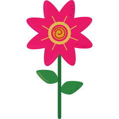 A Pink Flower With A Yellow Swirl Center And Green Stem And Leaves On A Transparent Background