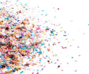 Colorful Explosion of Confetti and Glittering Particles  isolated on transparent background , Capturing the Essence of Celebration and Joyful Moments
