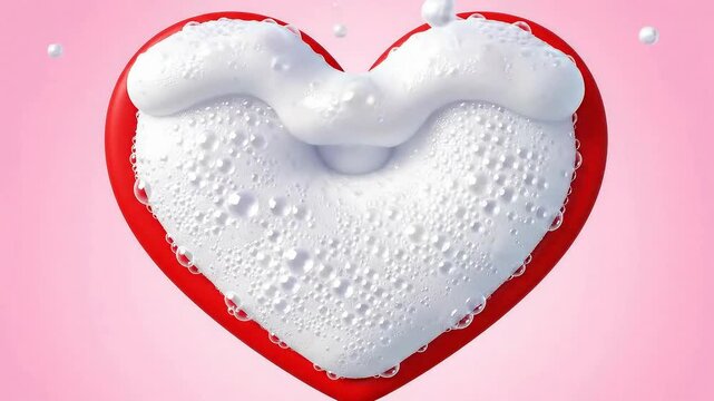 Heart Shape Filling with Bubbly Soap Foam on Pink Background