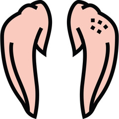 A Pair of Stylized Angel Wings With a Light Pink Hue and Black Outline Against a Transparent Background Featuring Small Black Dots on the Right Wing