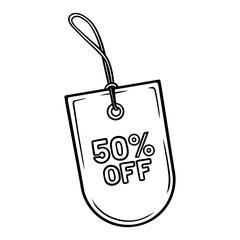 sale discount tag label with line art hand drawn illustration