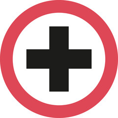 Black Plus Symbol Inside White Circle with Red Border Medical Healthcare Symbol Isolated on Transparent Background