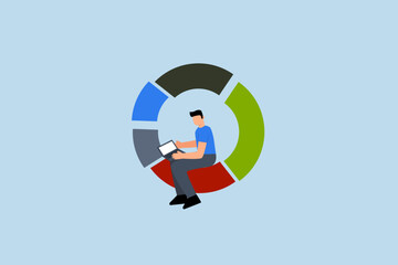 businessman working with computer laptop on pie chart.