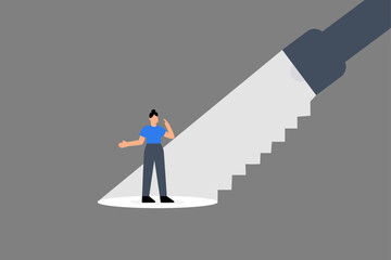 Fototapeta premium Career guidance to step up career path, flashlight staircase light beam to step up for businesswoman.
