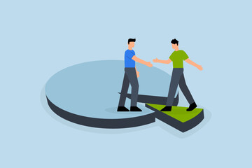 Fototapeta premium Shareholder, businessman handshaking on pie chart to share profit together.