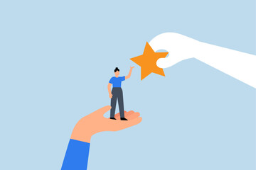 encouragement to help employee reach career success, helping hand help businesswoman reach star.