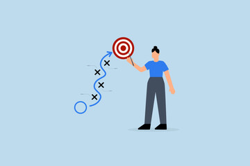 Strategy planning, businesswoman present strategic plan to success.