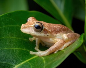 Fototapeta premium Caribbean Coqui: The Hidden Tree Frog in Nature's Embrace, Captured in Macro Detail