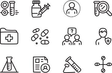 Medical Line Icons Set for Healthcare Diagnosis Treatment and Research