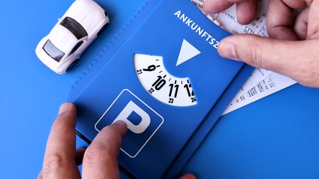 A parking disc, permit, or ticket for measuring time and paying municipal services. A parking disc as a background for your design