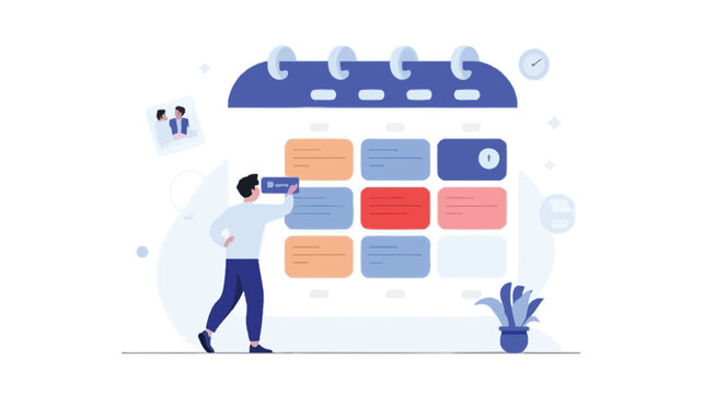 Illustration of a person meticulously planning and setting weekly goals on a digital device symbolizing productivity organization and future planning for personal or professional success