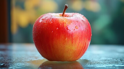 red apple with water droplets