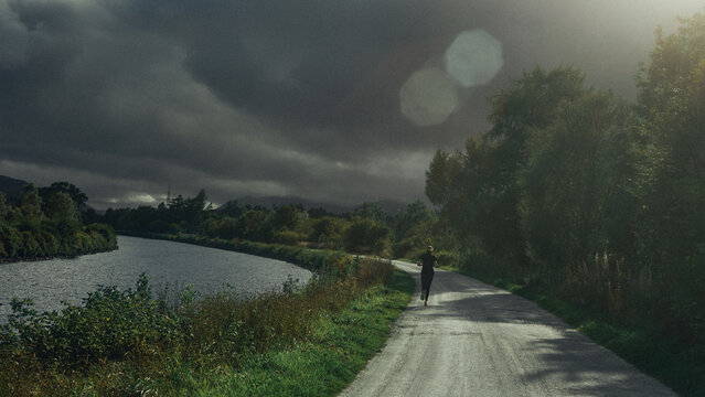 woman running at sunset