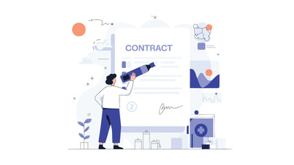 Illustration of a person using a digital highlighter to emphasize a point on a screen or document suitable for presentations and educational materials