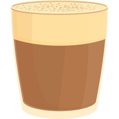 A transparent background image of a refreshing coffee drink in a clear glass cup featuring a rich brown liquid topped with a creamy beige foam and sprinkled with fine coffee granules for a delightful