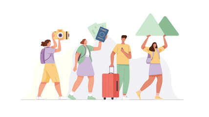 A vibrant graphic illustration featuring a group of four diverse figures with one central character prominently holding a yellow object suitable for editorial or marketing use