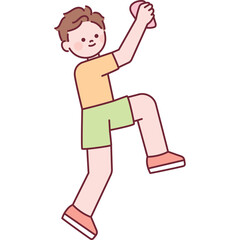 A Young Boy With Brown Hair Wearing An Orange TShirt And Light Green Shorts Is Rock Climbing With A Pink Climbing Hold And Transparent Background