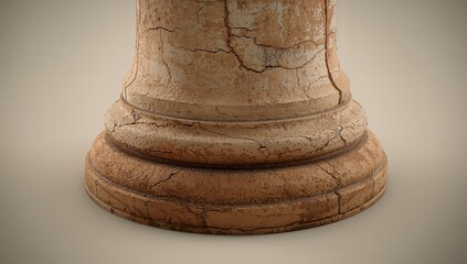 Detailed Close-Up of Cracked Ancient Column Base with Textures
