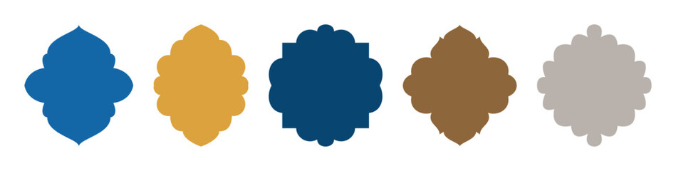 Shape Islamic door and window silhouette Arabic arch. Collection of elements in oriental style. Vector mosque gate shape isolated on transparent. Frames in Arabic Muslim design for Ramadan Kareem