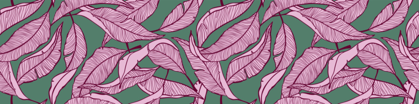 Tropical leaves seamless pattern in line art