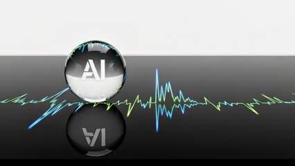 Glossy AI sphere stock trading chart reflection suggesting market swings and finance speculation in high tech industry