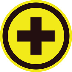 Black Cross Symbol Inside Yellow Circle with Black Outline on Transparent Background Medical Symbol Abstract Graphic