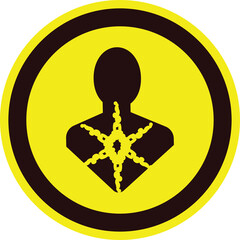 Black Silhouette of Human Torso with Yellow Starburst Pattern on Chest Inside Circle Warning Sign Graphic