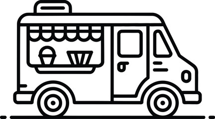 A simple line drawing of an ice cream truck on a white background.