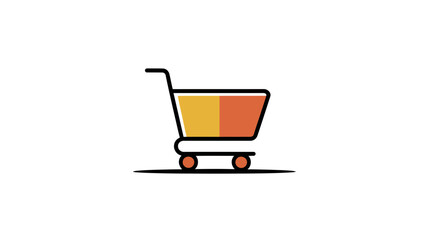 A simple shopping cart icon with orange and yellow sections rests on a thin black line.