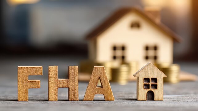 FHA Mortgage: Wooden Letters with Paper House Background, Symbolizing Building Costs and Construction Expenses