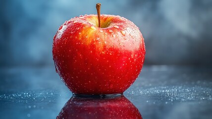 red apple with water droplets