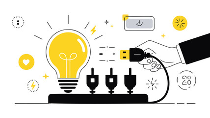Flat design illustration of a modern lightbulb with a usb connection for technology and innovation concepts