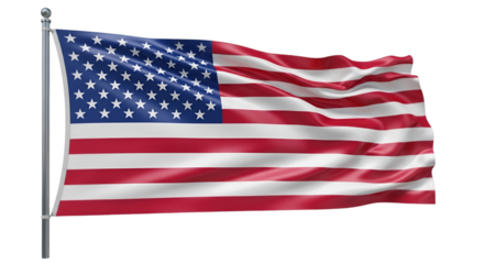 3D Rendered American Flag Waving on a Pole Transparent Background