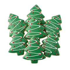 Group of green christmas tree sugar cookies with icing
