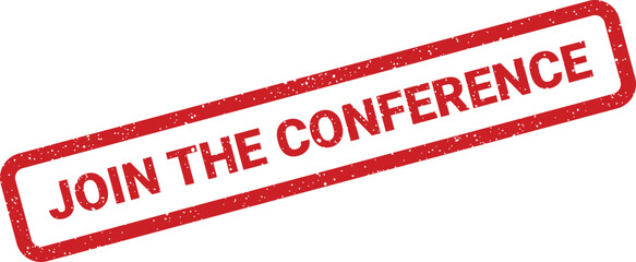 Distressed rectangular rubber stamp with a speckled texture, showcasing JOIN THE CONFERENCE text, ideal for promoting professional events and business gatherings