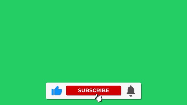 Animated YouTube Subscribe Button for Video Overlay. Like Subscribe Bell Notification Button, subscribe to channel. Green Screen	