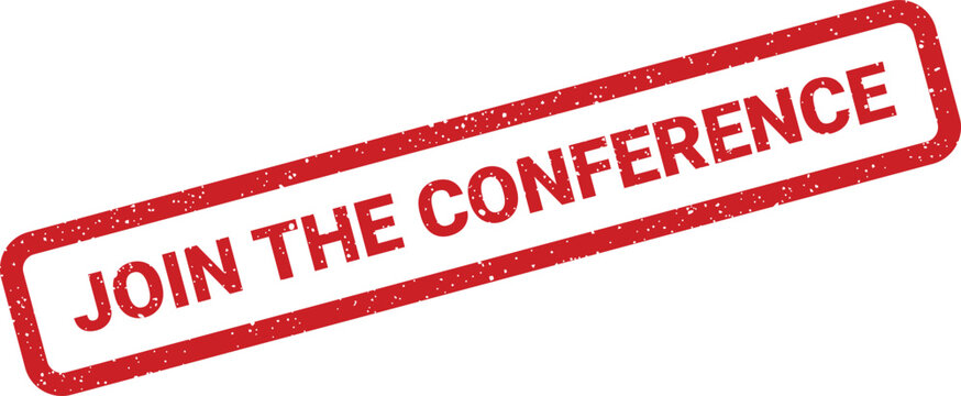 Distressed rectangular rubber stamp with a speckled texture, showcasing JOIN THE CONFERENCE text, ideal for promoting professional events and business gatherings
